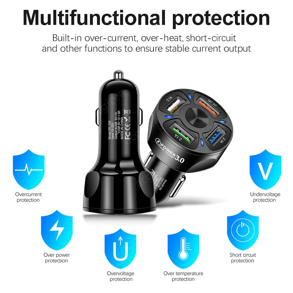 4 Ports Usb Car Charger 48w Quick 15a Fast Charging For Iphone Xiaomi Mi 10 Huawei Mate 40 Mobile Phone Charger Adapter In Car
