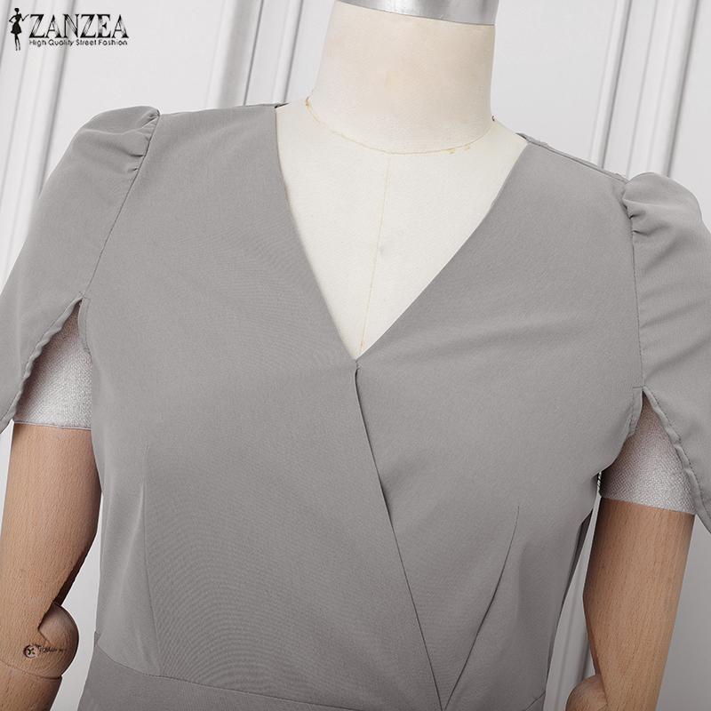 ZANZEA Women Summer V-Neck Casual Short Sleeve Wide Leg Jumpsuits