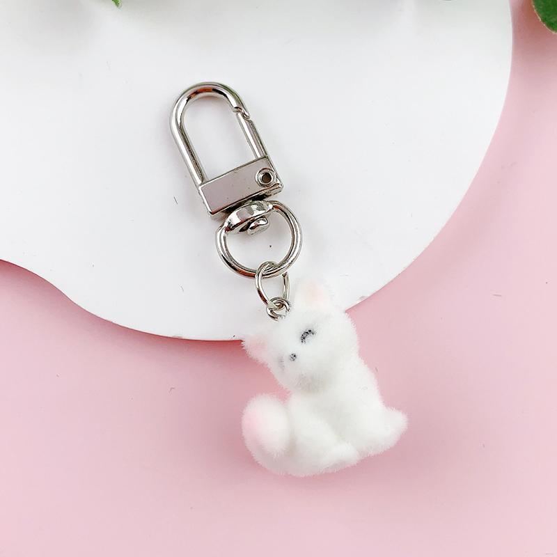 3D Cartoon Fox Pendant Keychain Flocking Lovely Animal Phone Lanyard Key Ring Backpack Hanging Decoration Key Accessories