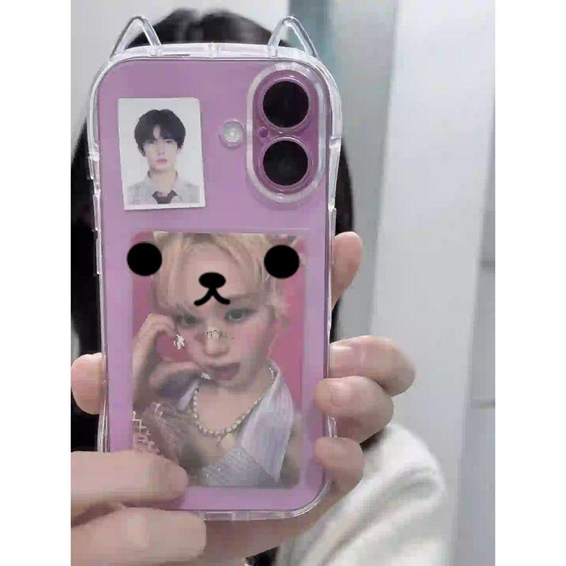Cute expression cat ears for iPhone17Promax mobile phone case Apple Air transparent 16/15 cute 14