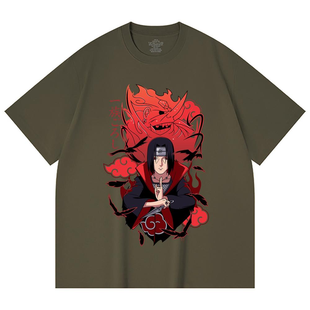 230 g/m² 100% bavlna Naruto V12 potisk Itachi Unisex těžké bavlněné tričko