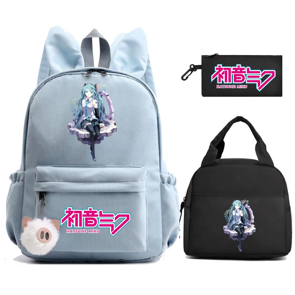 Zaino Stampato Cartoon Hatsune Miku Borsa Pranzo Astuccio per Bambini Studenti Borsa Scuola Ragazza Bambino Regalo Borsa da Viaggio Donna
