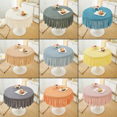 Round Bubble Gauze Tablecloth Seersucker Solid Color Elastic Table Skirt Modern Simple Style Home Decoration Dining Table Cover