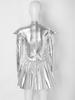 Women Stage Performance Dress Mock Neck Long Sleeve Shoulder Boards Sequin Hearts Metallic Tulle Lining Back Invisible Zipper for Halloween Party
