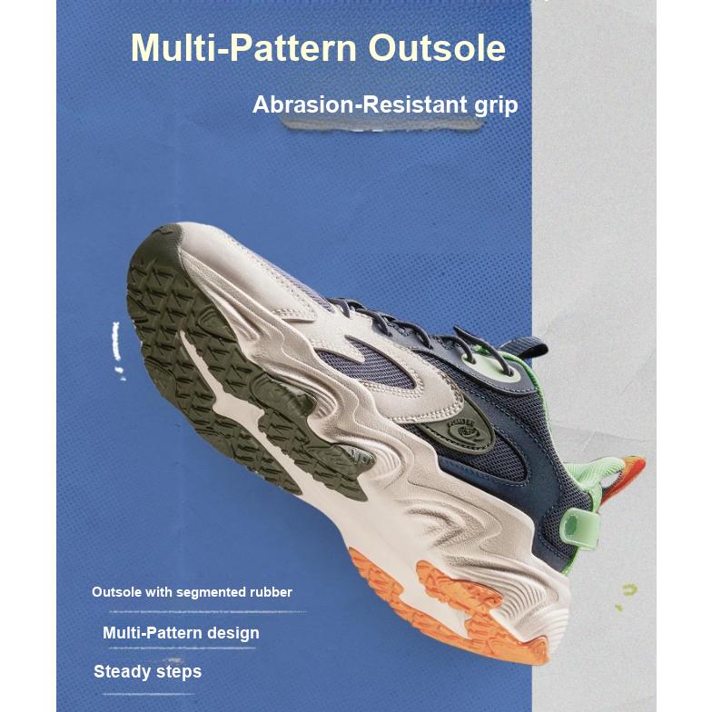 Li Ning Kids Synthetic Leather Shock Absorption Rebound Soft Lightweight Low Top Casual Shoes Kids Casual Shoes Blue Gray YKCU112-5