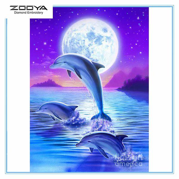 

ZOOYA DIY 5D квадратный горный хрусталь Дельфин Луна Алмазная вышивка картина вышивка крестом домашний декор