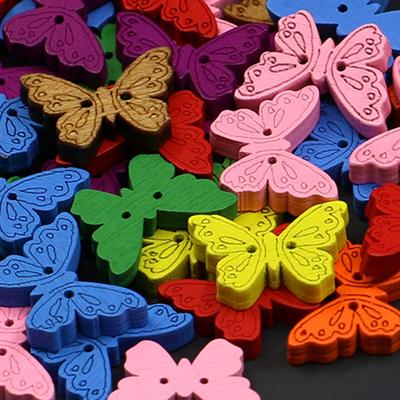 50Pcs Multicolor Cartoon Car Butterfly 2 Holes Scrapbook Sewing Wooden Buttons