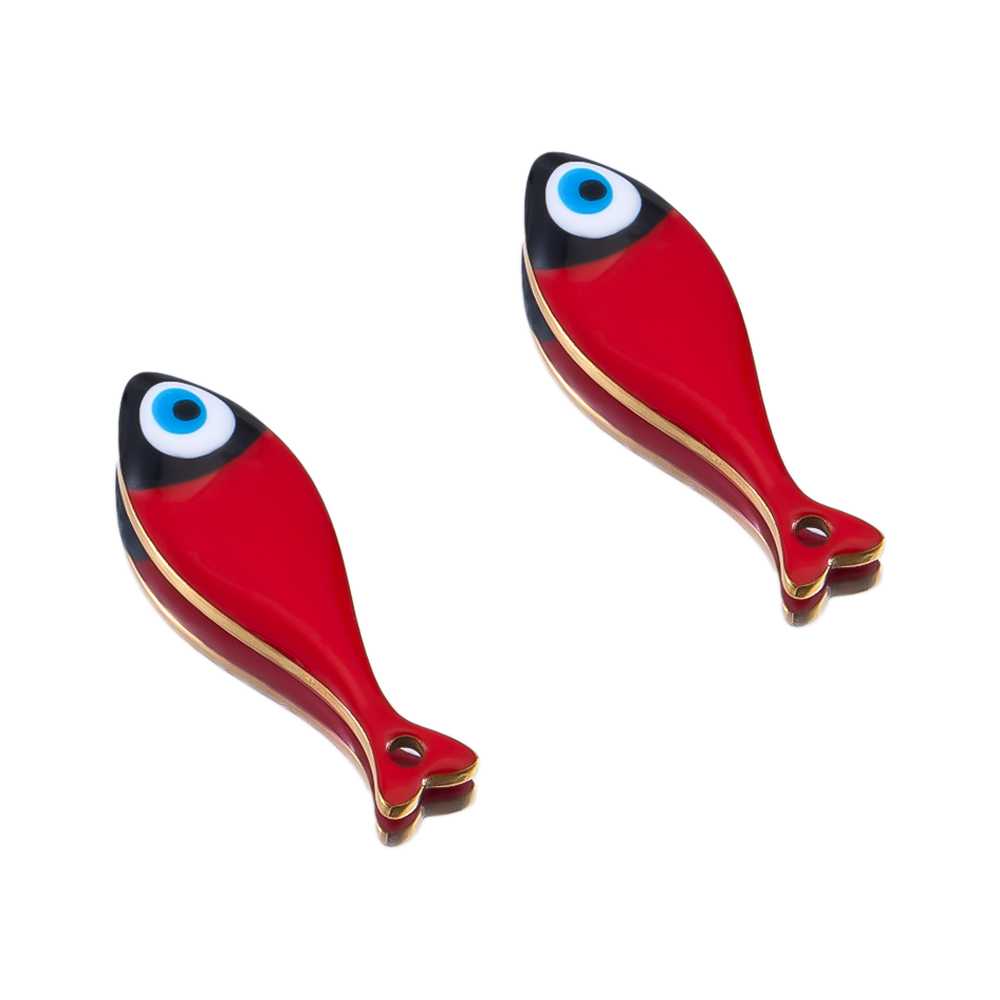 2pcs Stainless Steel Cute Enamel Stripe Fish Color Fish Tail Charms Animal Pendant Base for DIY Earring Necklace Jewelry Making