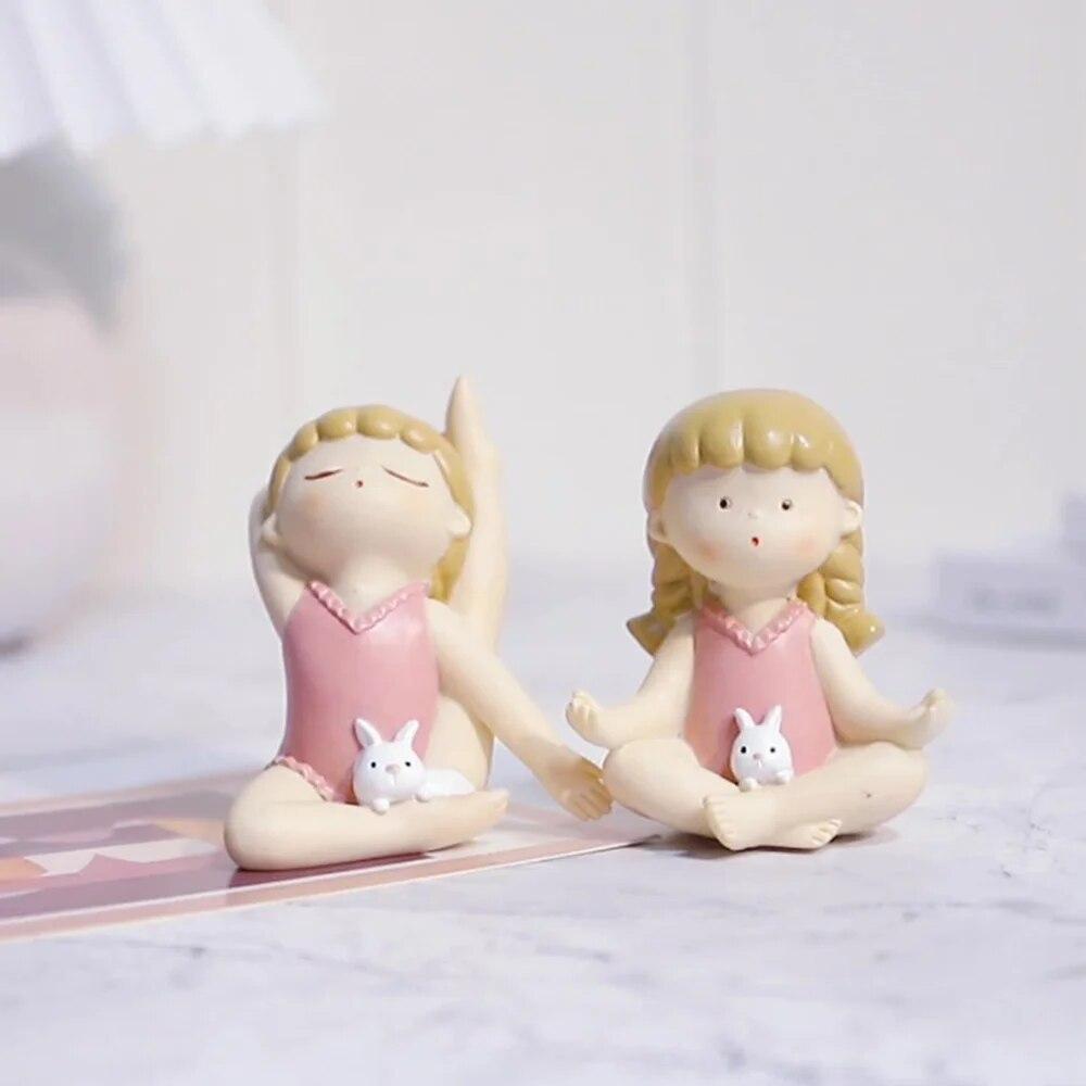 Cute Yoga Girl Shaped Resin Ornament Car Center Console Ornament Figurines Miniatures