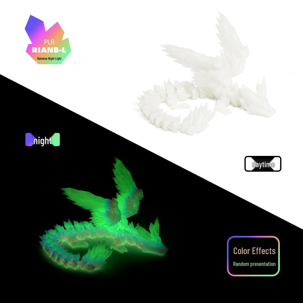 3D Printed Dinosaur Dragon Figurine Toy: Articulated Joints, Gradient Color Wings, Children's Gift