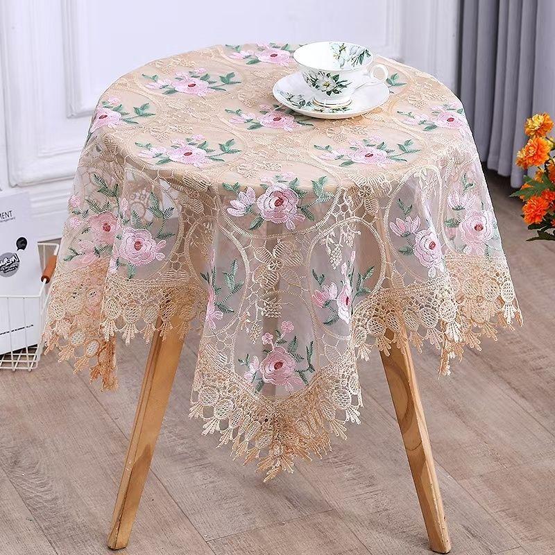 Teetisch Tischdecke Rechteckig Haushalt Teetischbezug Wohnzimmer Staubdicht Esstischdecke Stoff mit Spitze Neue Abdeckung Tuch Rund