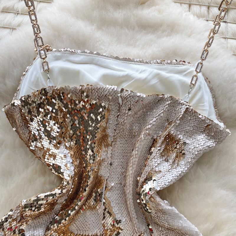 Sexy Sequin Slip One Piece Dress Women Patchwork Chic Vintage Evening Party Dresses Female Korean Fashion Design Slim Ceremonial Dress 2024