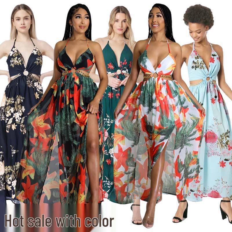 

Floral Print Plus Size Mid-Length Sling Dress for Women L