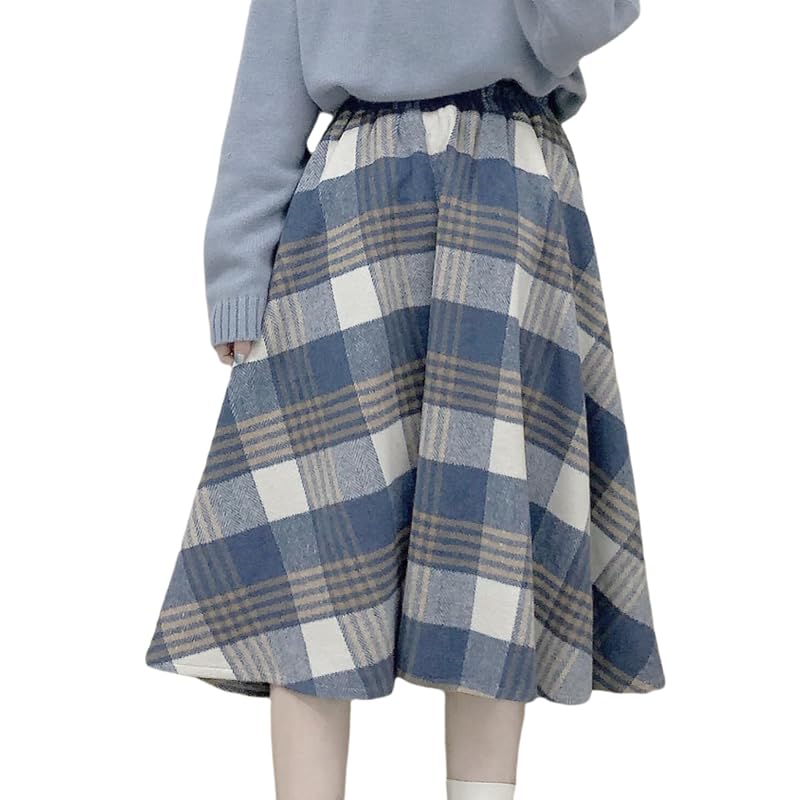 

[VCWinMeety] long skirt winter plaid pattern flared skirt Calf length high waist ladies autumn/winter skirt Elegant a line winter clothes