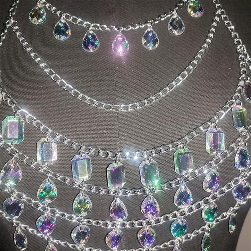 Rhinestones Body Chains Beach Bikini Bra Top Crystal Chest Chains Wasit Body Jewelry Accessories for Women Girls Gifts