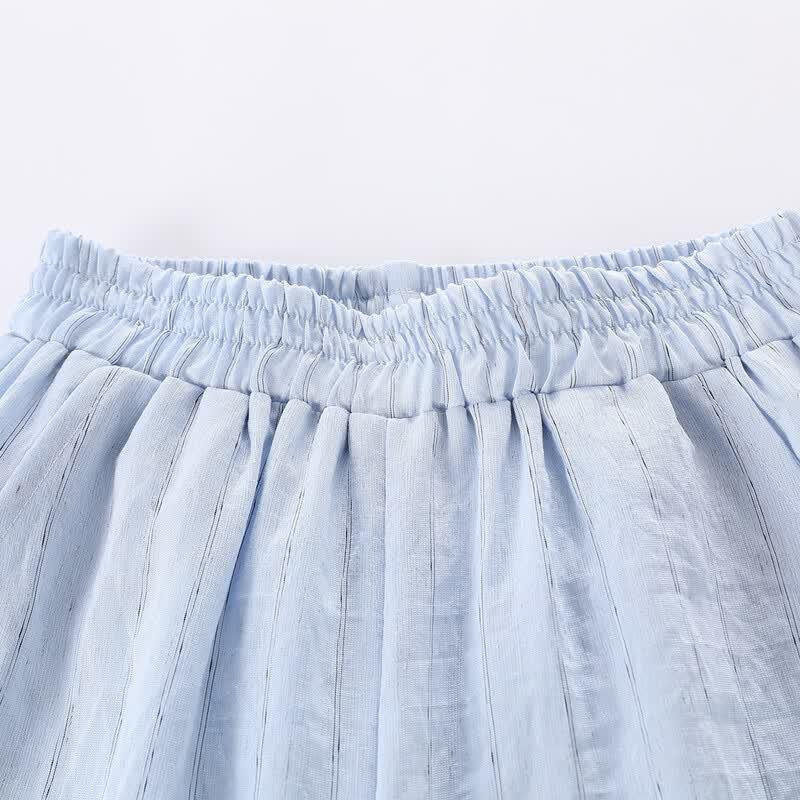 Mengtejiao Girls' Striped Babydoll Shirt & Wide-Leg Pants Set