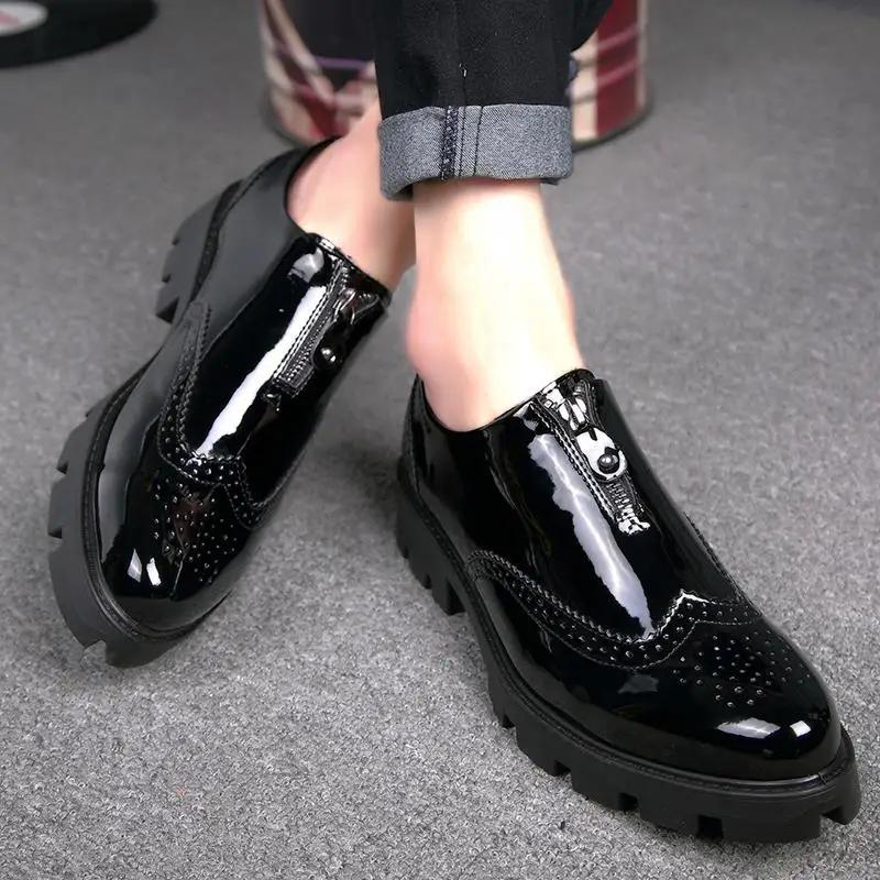 Male Casual Shoe Business Dress Height Increasing Zipper Men's Leather Shoes Formal Classic Original Free Delivery Shipping Pu