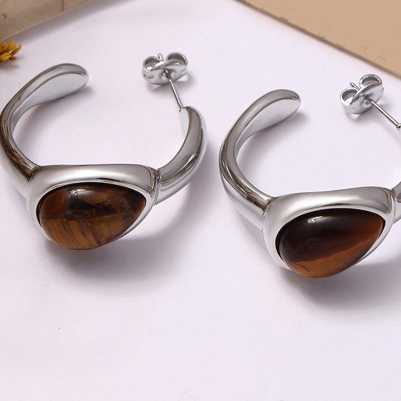 Sophisticated C Shaped Earrings Rings with Tigers Eye Stone to Elevating Your Look Styles at Any Evening Event