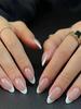 24pcs Long Almond Fake Nails White French Press On Nails Simple Full Cover Detachable Nail Tips