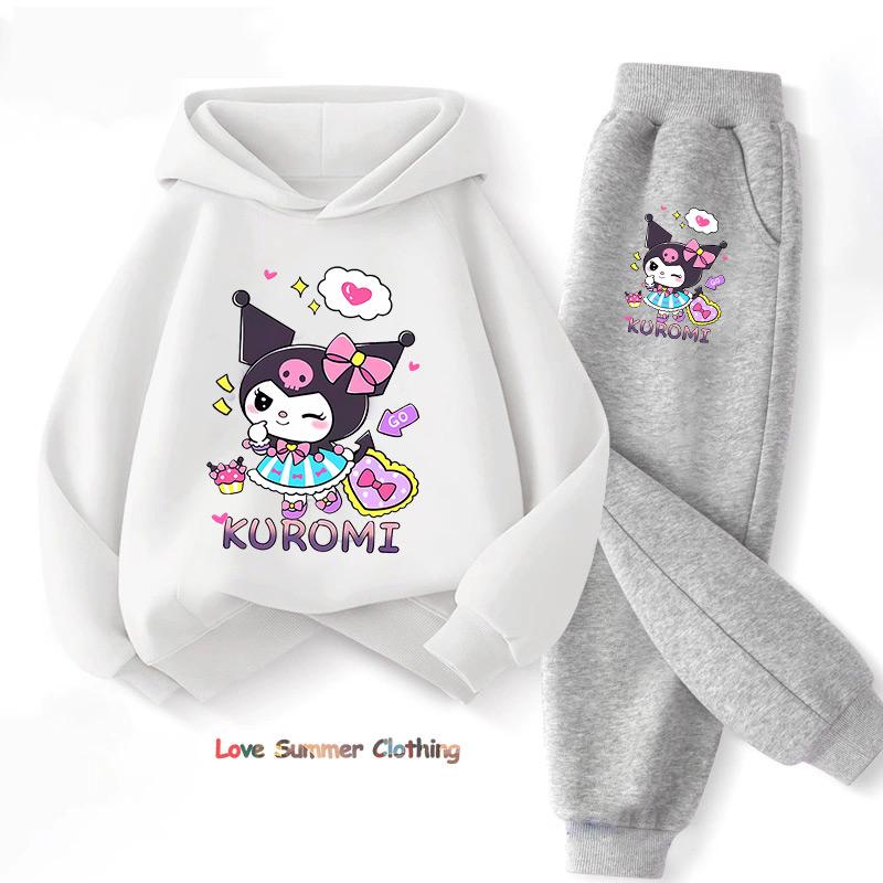 Sanrio Spring Autumn Kuromi Children Clothing Sets Cartoon Kuromi Print Girls Sweatshirt 2pcs Suit Thin Kids Tracksuit