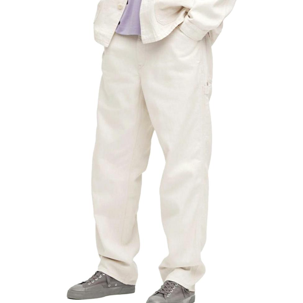 Uniqlo Casual Loose Fit Solid Color Straight Leg Jeans Unisex Bottoms Off-White 455498