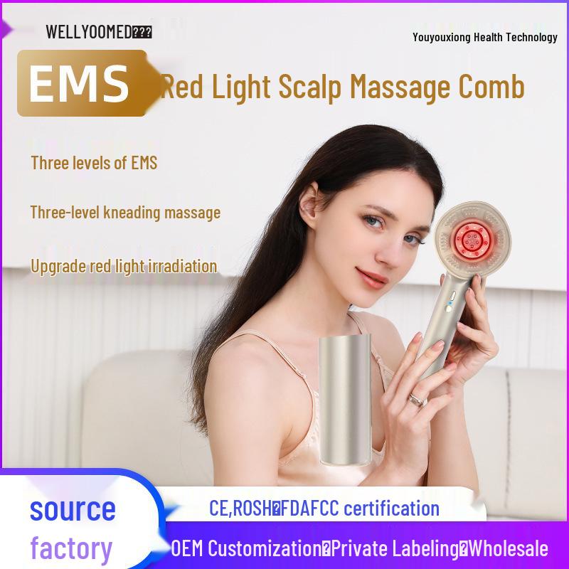 Red Light EMS Scalp Massager & Anti-Hair Loss Comb with Hair Growth & Care Applicator