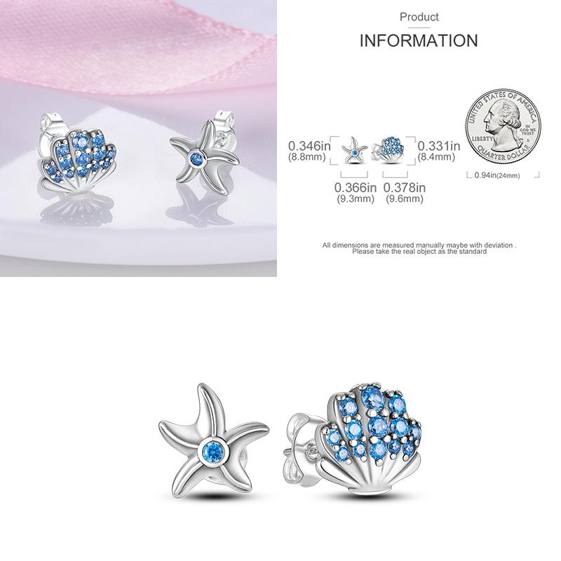 Sparkling Blue Zircon Hoop Earrings Pave U Shape Star Devil Eyes Circle S925 Drop Earring Fit Original Party Jewelry