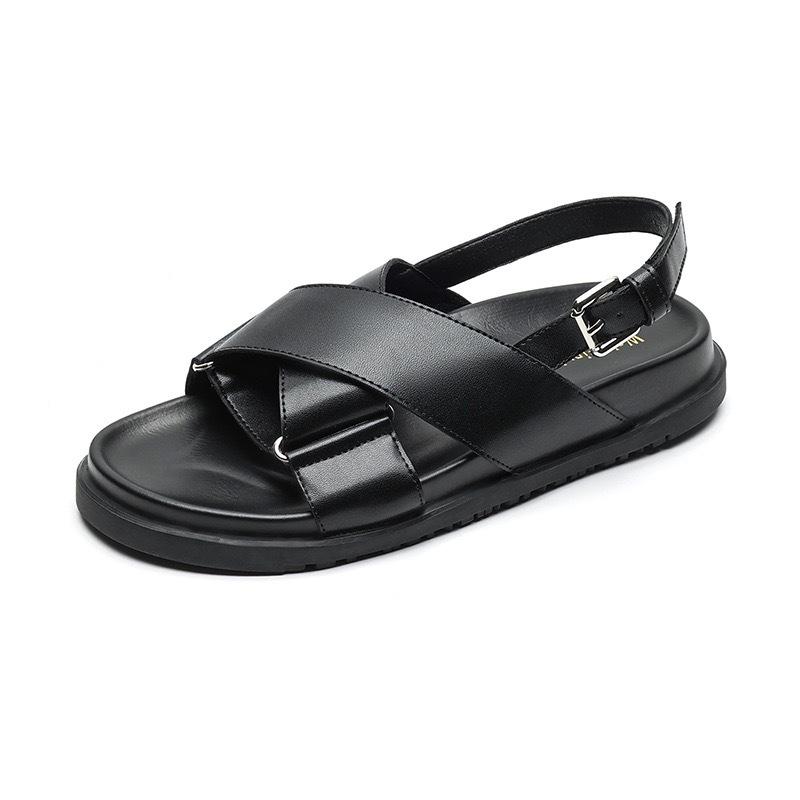 

Sheepskin version~ Classic leather open-toed platform sandals girl summer fairy wind show feet little lady Roman sandals girl 35