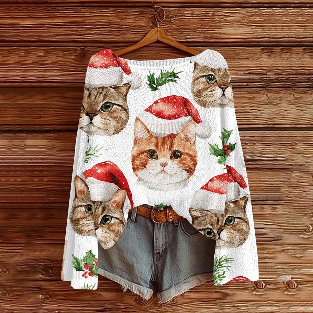 Damen Weihnachtspullover Leichter Strickpullover Lässig Langarm für die Feiertage