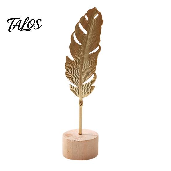 Talos Metal Leaf Ornaments, Gold Palm Leaf, Ginkgo Feather Statue with Wood Base, Modern Desktop Sculpture for Living Room, Bookshelf, Office