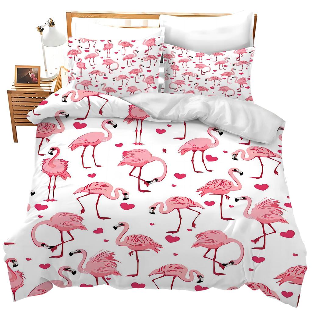 Flamingo Duvet Cover Set Tropical Animal Pattern King Bedding Set Girls Pink Floral Quilt Cover Queen Full Comforter Covers 3Pcs
