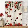 Schmetterling und Rose Verdunkelungsvorhänge 2 Stück – Schwarze Silhouette auf Rosa Blumigem Hintergrund, Romantische Schlafzimmer- oder Wohnzimmerdekoration
