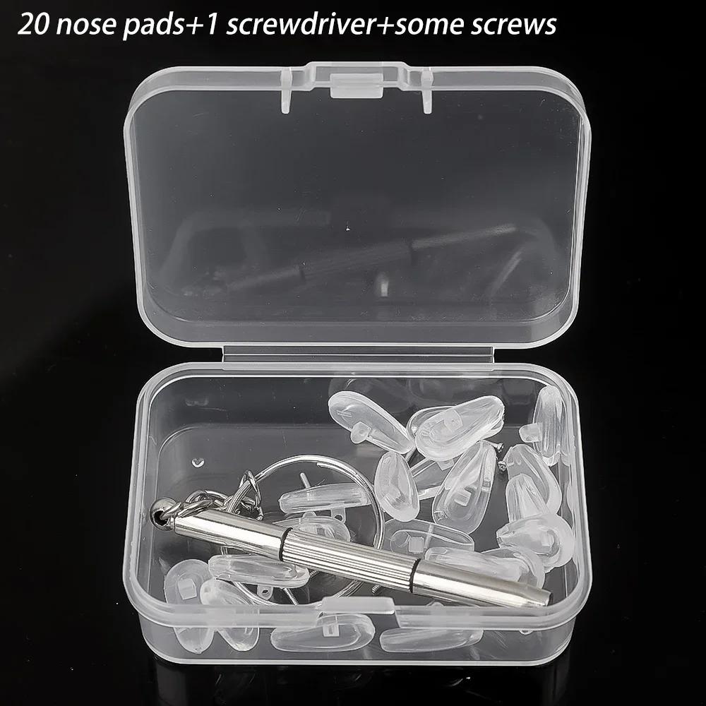 20sets Silicone Nose Pads for Glasses with Screwdriver Soft Air Chamber Eyeglasses Anti-slip Nose Pad Screw Replace Repair Tools