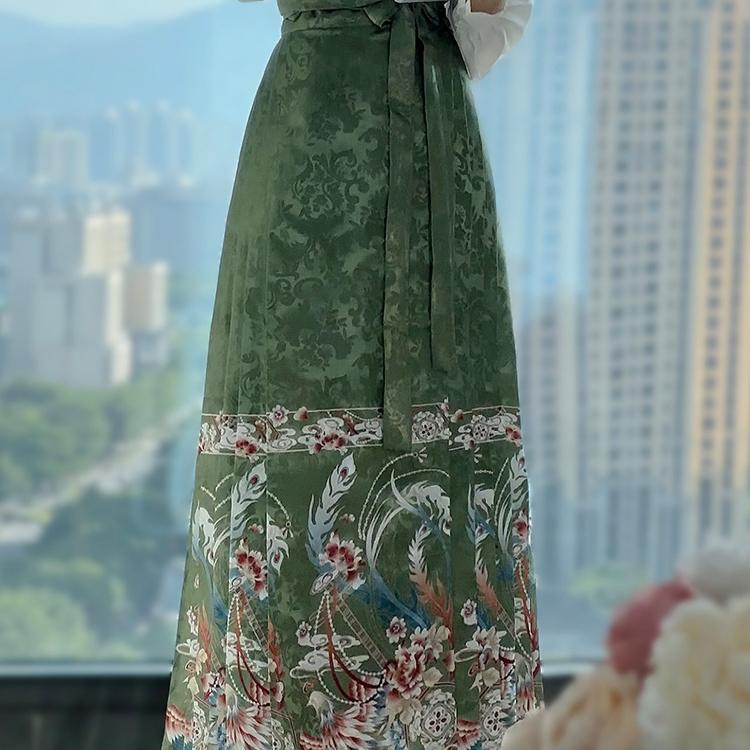 Chinese Ming Dynasty Style Hanfu Women's Stand Collar Daily Print horse-face  Skirt