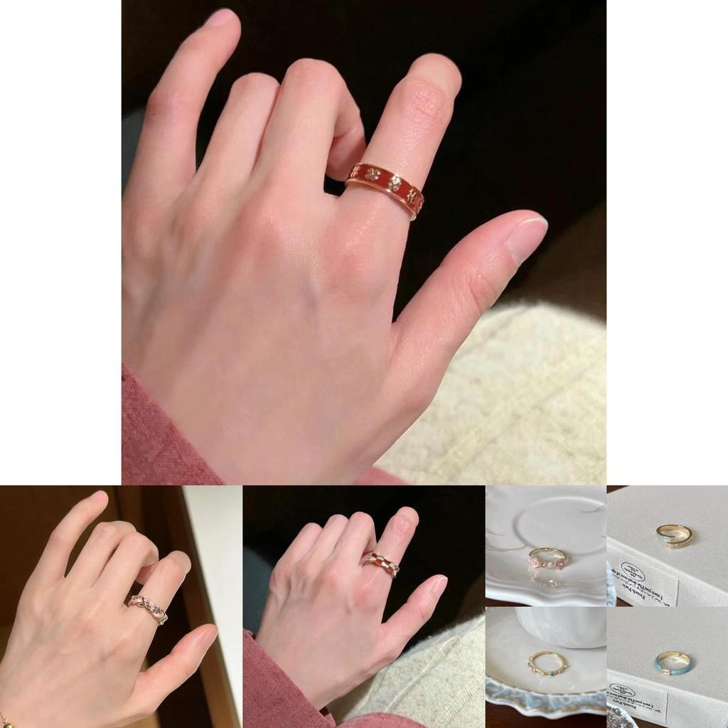 Stylish Geometric Floral Blue Enamel Copper Ring For Women Chic And Versatile Design