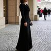 Damen Maxikleid mit langen Ärmeln und Schalkragen für formelle Abendbankette & Party-Garderobe