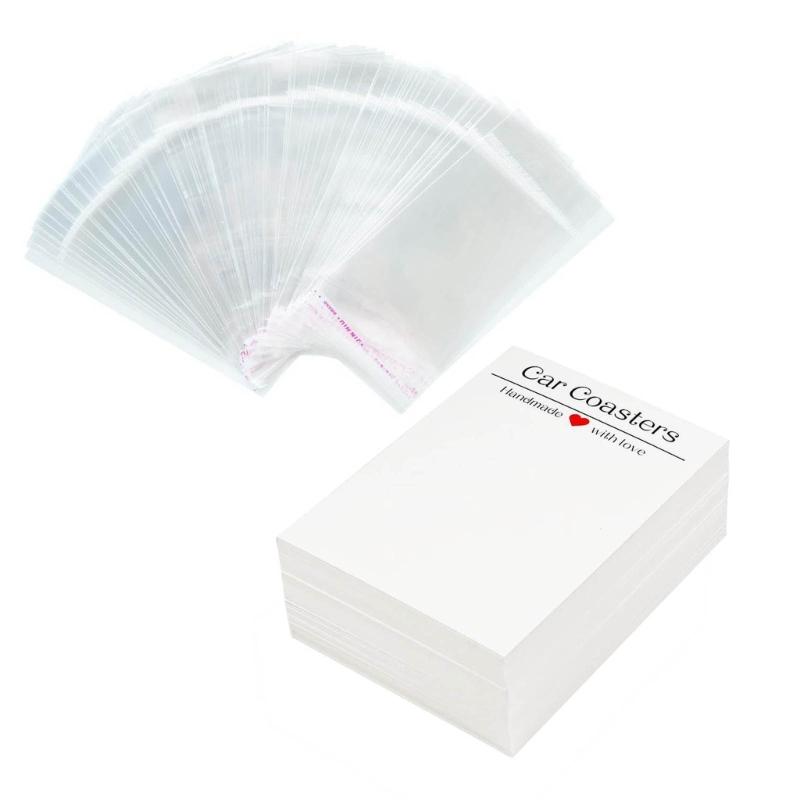 

100 Pcs Sublimation Car Coaster Cards with Storage Bags Coasters Display Cards Car Coaster Packaging for Selling 1 білий