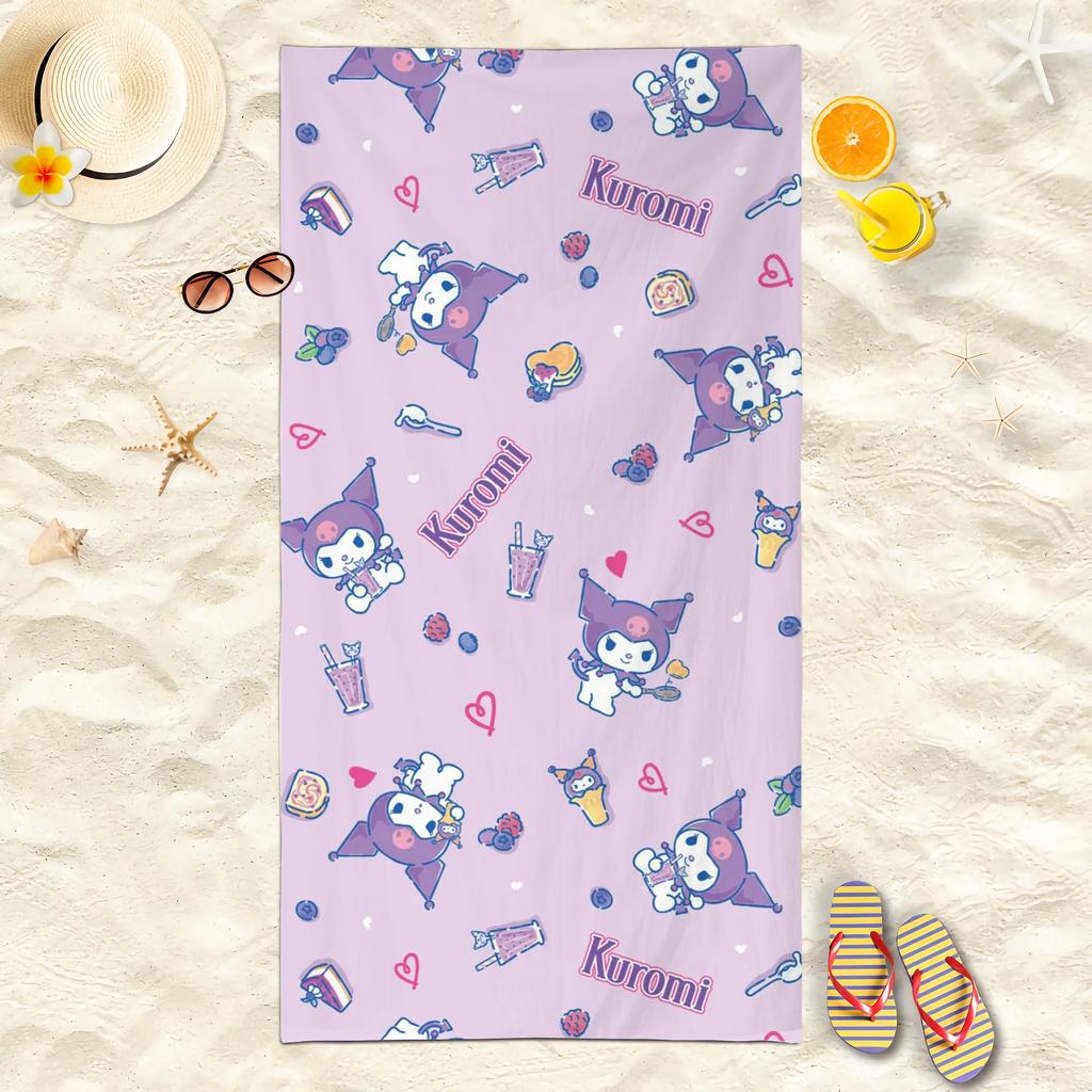 Sanrio Characters Beach Towel Cute Hello Kitty Kuromi My Melody Cinnamoroll Pochacco Print Quick Dry Microfiber Towel