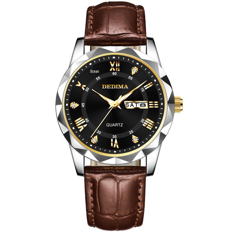 Men's Waterproof Luminous Quartz Watch with Leather Strap & Steel Band