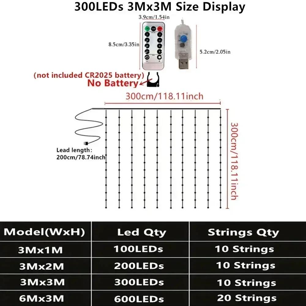 3M LED Curtain Garland on the Window USB String Lights Fairy Festoon Remote Control New Year Christmas Decorations for Home Room