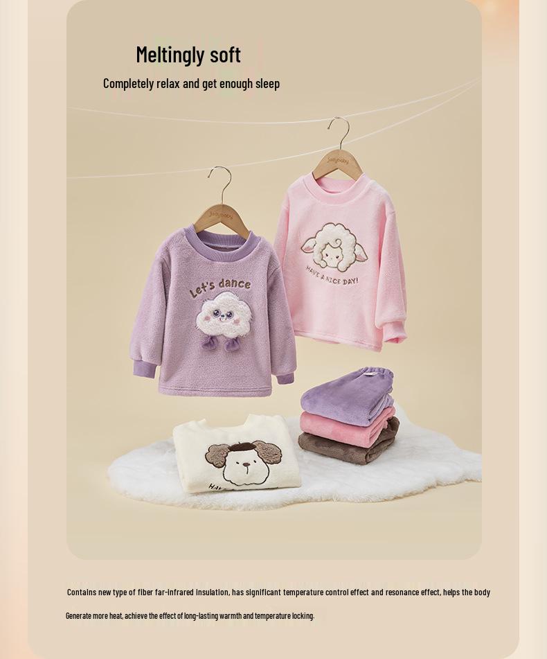 Double-Sided Fleece Autumn/Winter Pajama Set for Girls & Boys - Warm Home Wear for Older Kids