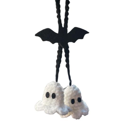 1 Pair Cartoon Ghost Pendant Crochet Car Mirror Hanging Accessories