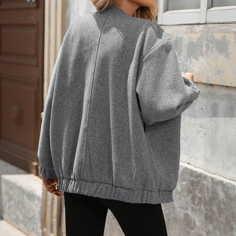 Damen S Stehkragen Mittellang Locker Langarm Jacke Mantel