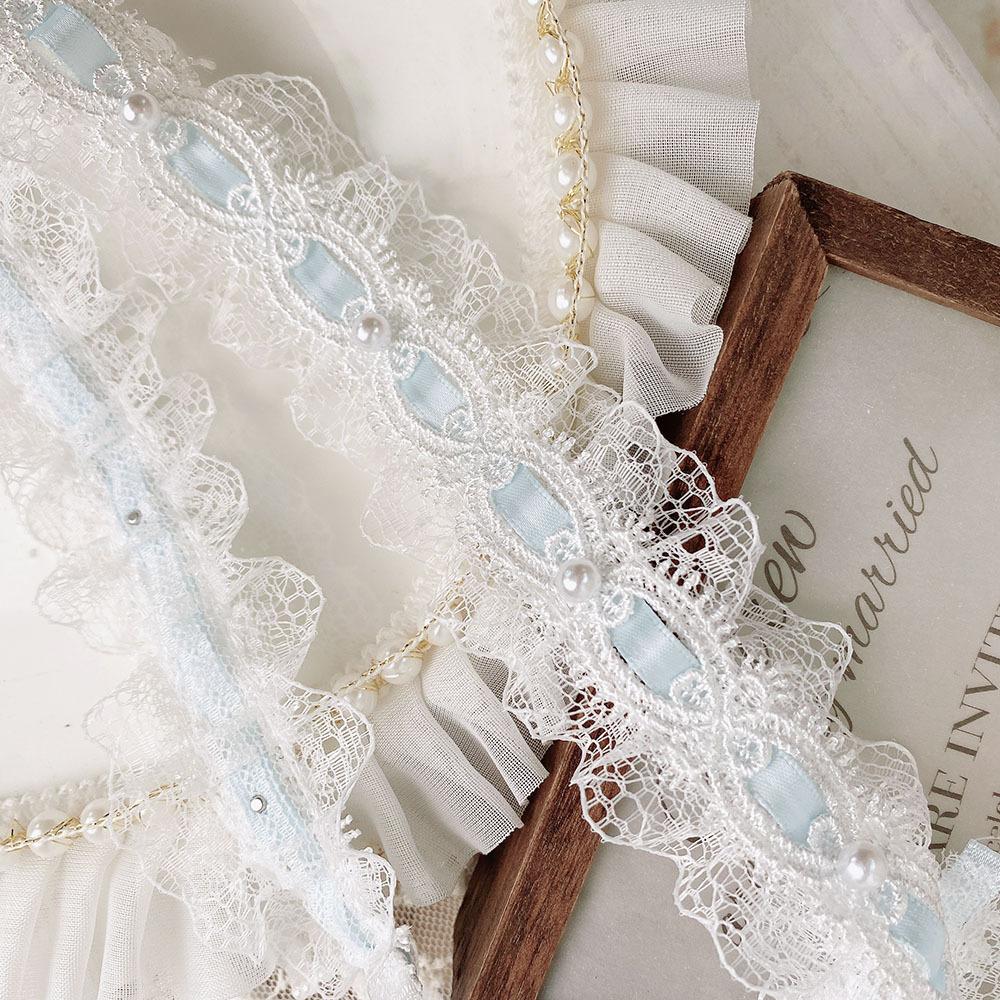 1 Yard Lolita Lace Bow Pleated Ribbon Lace DIY Clothing Accessories Curtains Home Decoration Accessories 4cm Wide