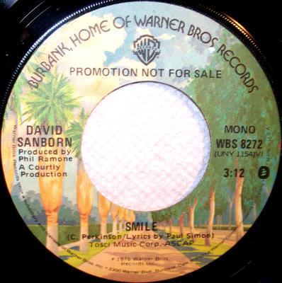 Disque 45 tours DAVID SANBORN - Smile WBS8272 Warner Bros. Re 1976 US Jazz d'occasion