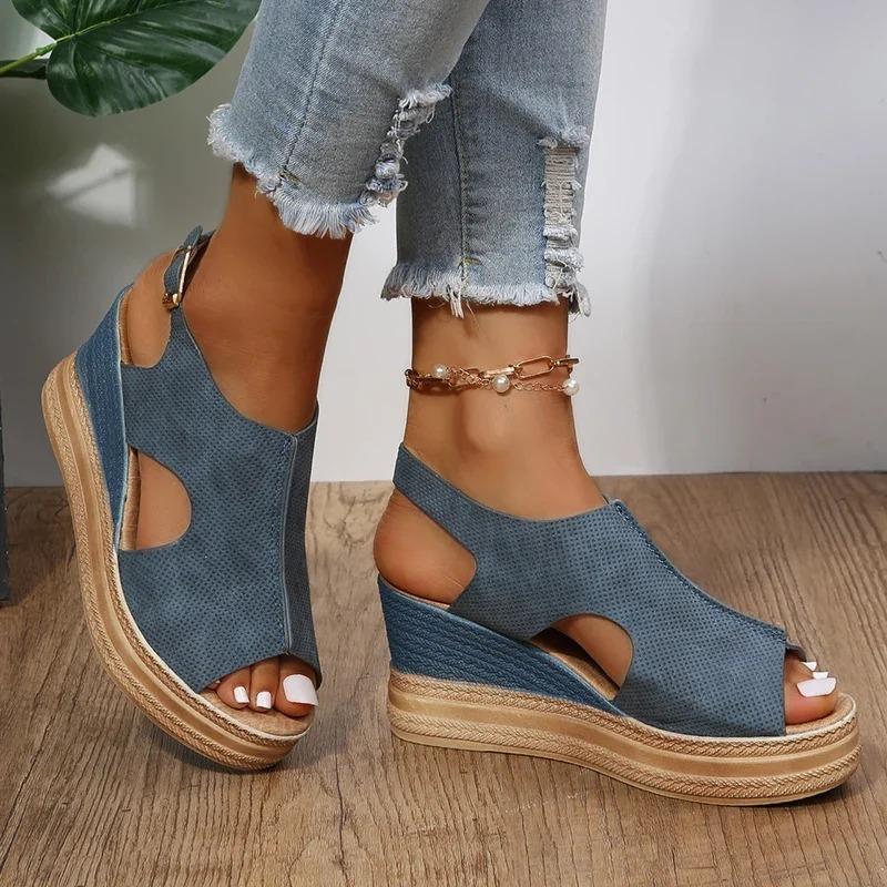 Fashion Summer Plus Size Wedge High Heels Sandals Women 2024 Peep Toe Platfrom Sandals Woman Buckle Strap Non Slip Beach Sandles Mujer