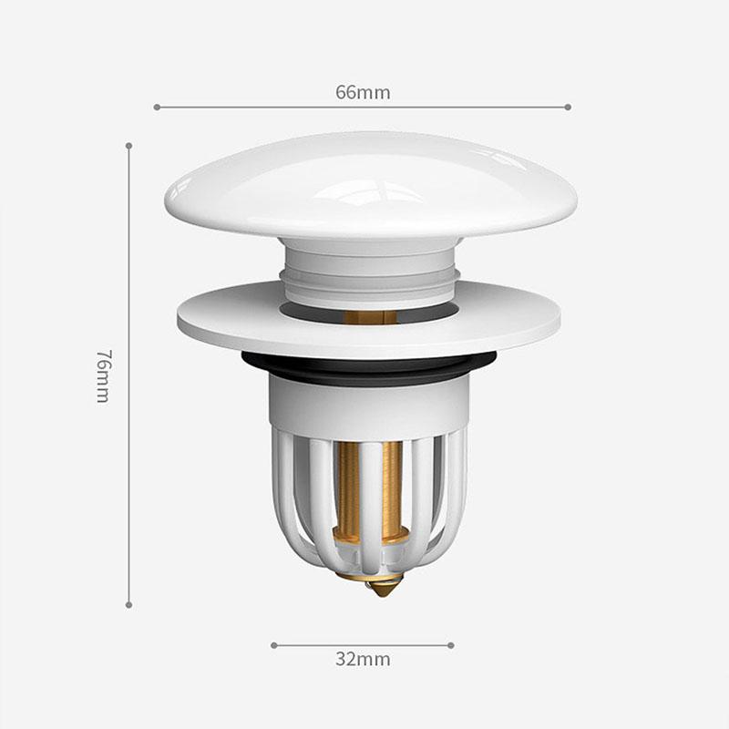 White Ceramic Sink Drain Stopper Push-Type With Anti-Rust Copper Core Hair Filter Leakproof Bathroom Basin Plug