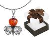 Long Silver Oxidized Clover Necklace with Amber Silver 80