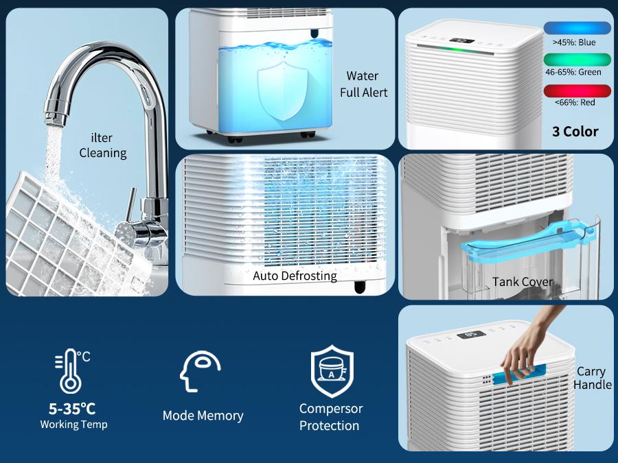 HUMILABS OL12-BD031A Portable dehumidifier - 12 l/day dehumidifier - Laundry drying function - 3 modes - 24H Timer for Home/Basement/Office