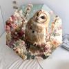 Owl and Flower pattern, automatic folding umbrella, portable and foldable design, 8 ribs, a Christmas or birthday gift.